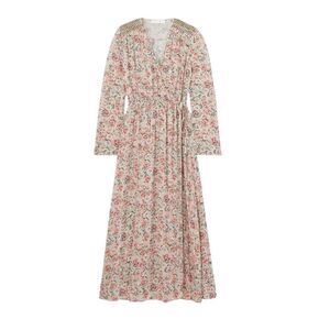 Chloe Floral Print Wrap-effect Smocked Maxi Dress| Size 6
